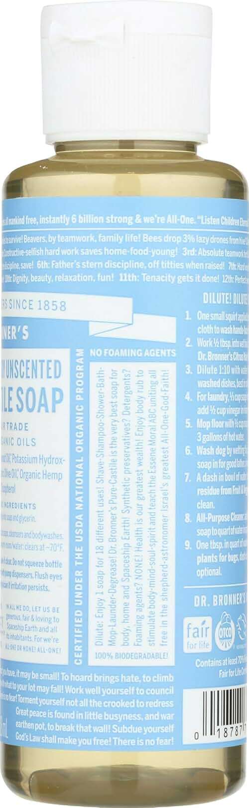 Dr. Bronners Baby Fragrance Free Castille Liquid Soap, 4 FZ - Image 6