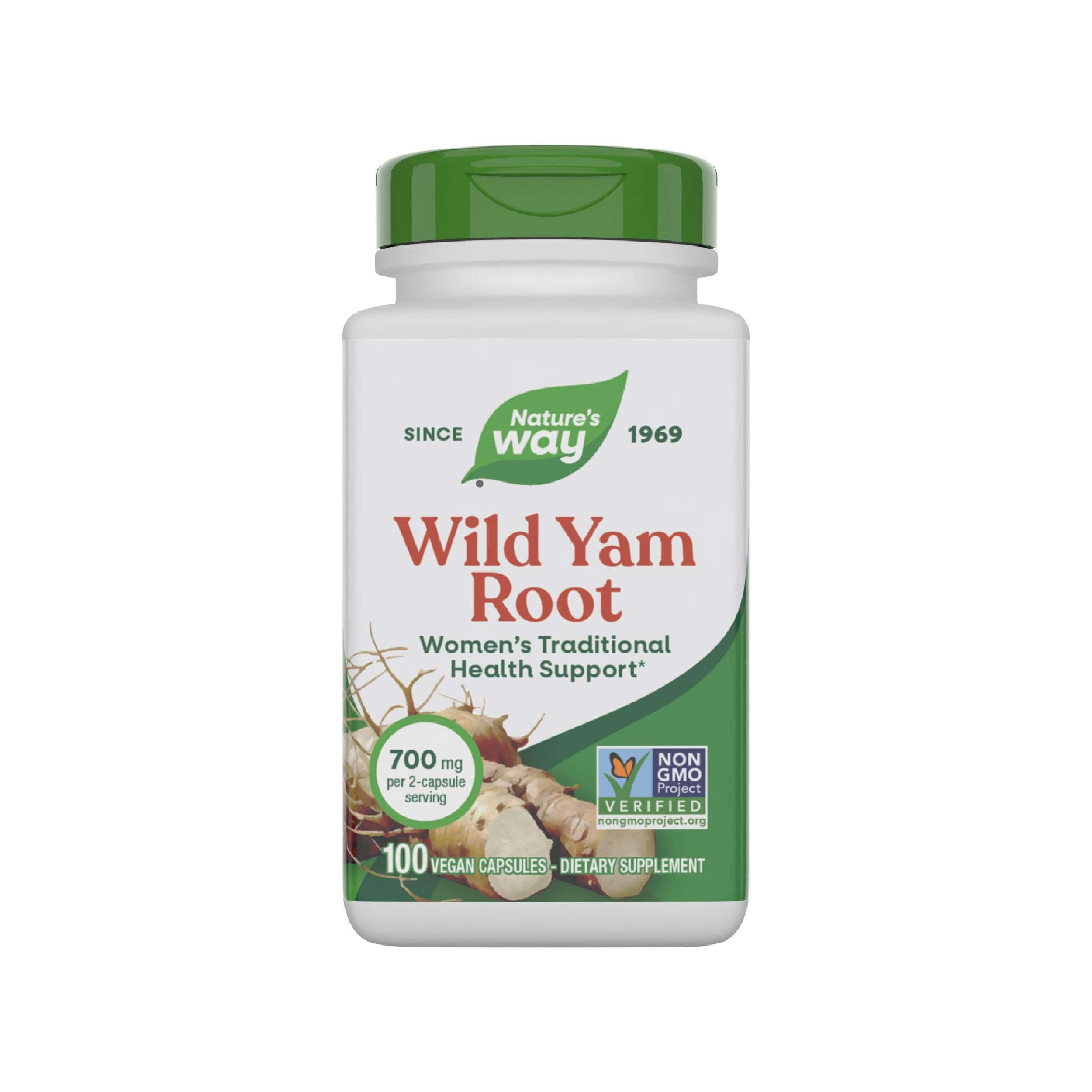 Nature's Way Wild Yam Root Capsules, Women's Traditional Health Support*, 700 mg per 2-Capsule Serving, Non-GMO Project Verified, 100 Vegan Capsules (Packaging May Vary) - Image 1