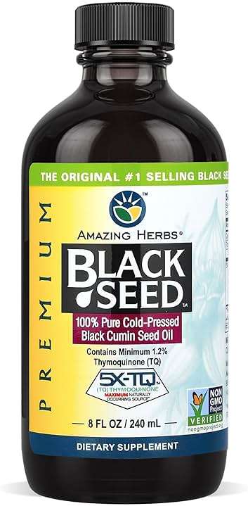 Amazing Herbs Premium Liquid Black Seed Oil - Cold Pressed with Nigella & Sativa, Aids in Digestive Health, Omegas 3 6 & 9, Immune Support, Brain Function, Non GMO, for Men and Women - 8 Fl Oz - Image 1