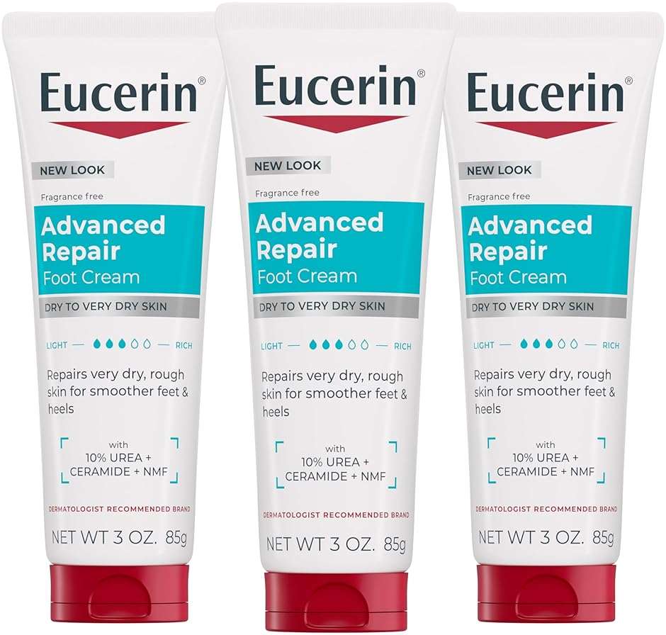 Eucerin Advanced Repair Foot Cream, Urea Enriched, Unscented Foot Cream for Dry Feet and Heels With Triple Moisturizing Complex, Travel Size Moisturizer, 3 OZ Tube, Pack of 3 - Image 1