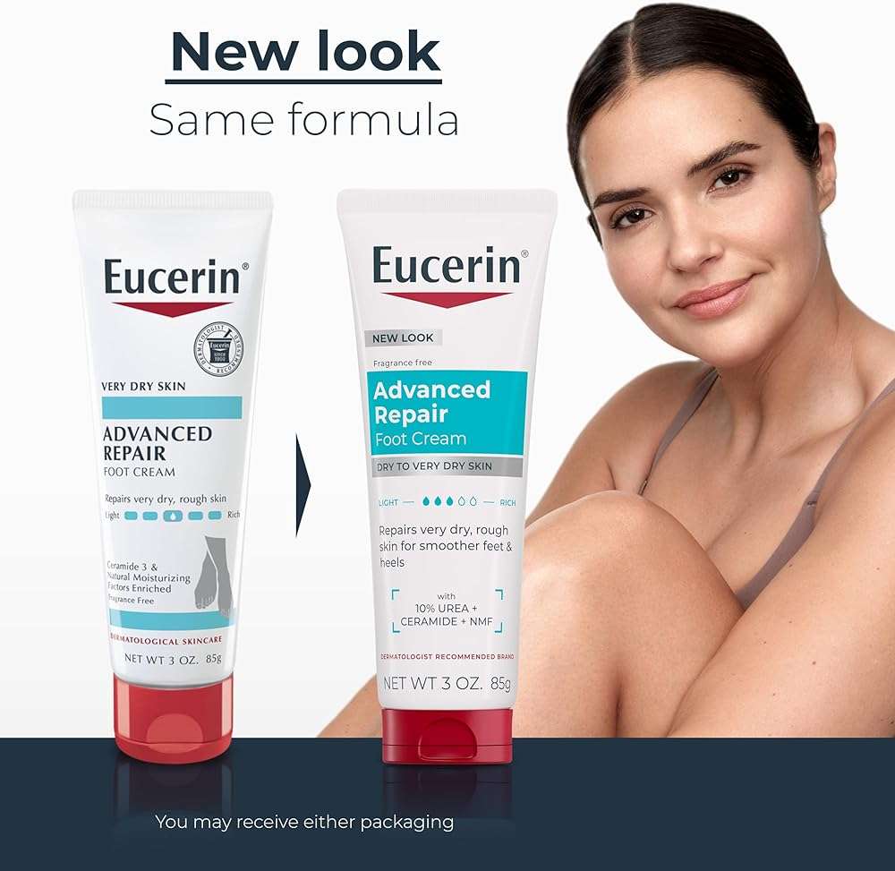 Eucerin Advanced Repair Foot Cream, Urea Enriched, Unscented Foot Cream for Dry Feet and Heels With Triple Moisturizing Complex, Travel Size Moisturizer, 3 OZ Tube, Pack of 3 - Image 2