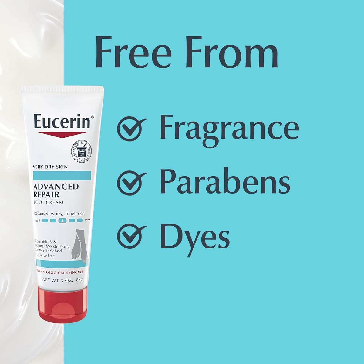 Eucerin Advanced Repair Foot Cream, Urea Enriched, Unscented Foot Cream for Dry Feet and Heels With Triple Moisturizing Complex, Travel Size Moisturizer, 3 OZ Tube, Pack of 3 - Image 7