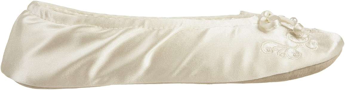 isotoner Women's Satin Ballerina Slippers with Embroidered Pearl - Image 5