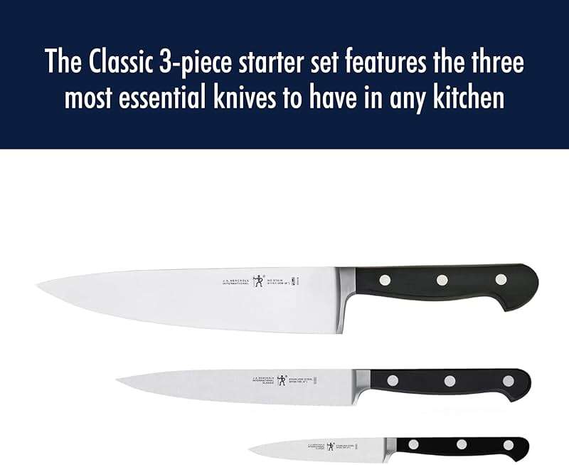 HENCKELS Classic Razor-Sharp 3-Piece Kitchen Knife Set, Chef Knife, Paring Knife, Utility Knife, German Engineered Informed by 100+ Years of Mastery, Stainless Steel - Image 3