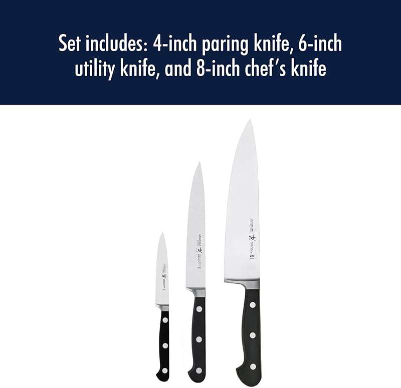 HENCKELS Classic Razor-Sharp 3-Piece Kitchen Knife Set, Chef Knife, Paring Knife, Utility Knife, German Engineered Informed by 100+ Years of Mastery, Stainless Steel - Image 8