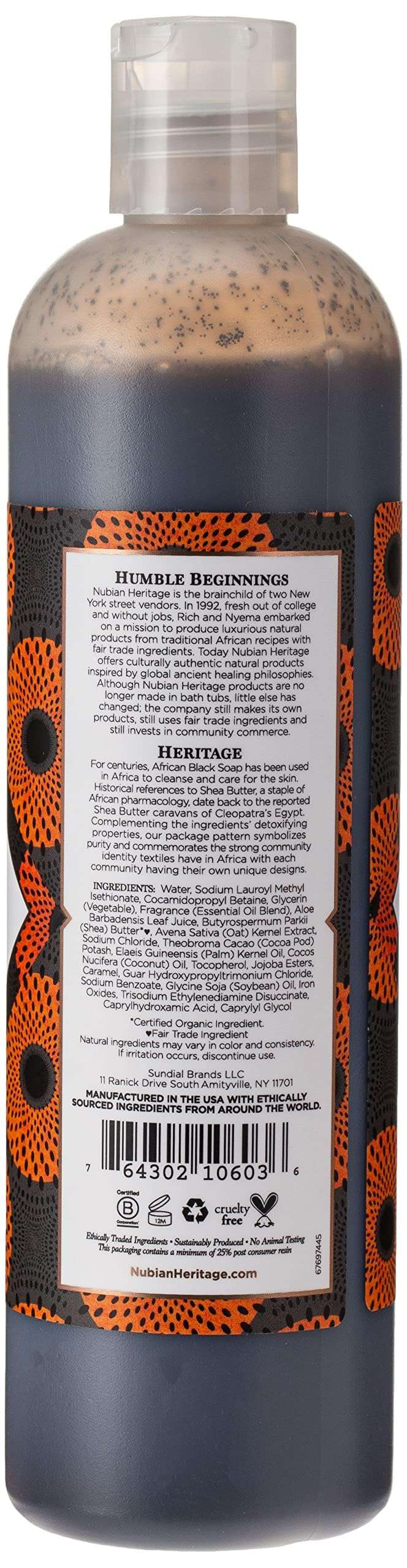 Nubian Heritage Body Wash, African Black Soap, 13 Fluid Ounce - Image 2