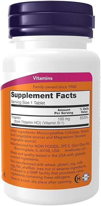 NOW Foods Supplements, Vitamin B-1 100 mg, Energy Production*, Nervous System Health*, 100 Tablets - Image 2