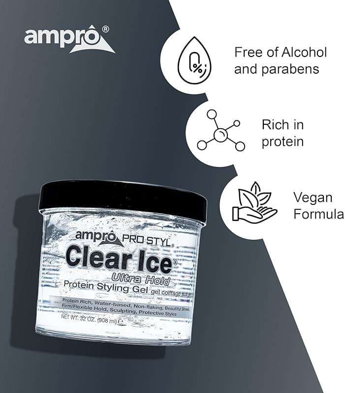 AmPro Pro Styl Clear Ice Styling Gel - Protects and Strengthens Your Strands - Non-Flaking, Alcohol Free, Vegan Formula - Flexible, Touchable Hold for All Hair Types - 32 oz - Image 5