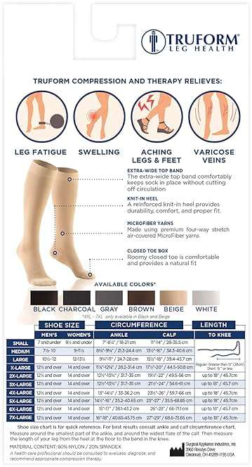 Truform 20-30 mmHg Compression Stockings for Men and Women Knee High Length Closed Toe, Black, Large - Image 5