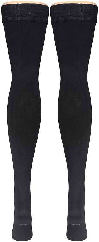 Truform Compression Socks, 20-30 mmHg, Men's Dress Socks, Thigh High Over Knee Length, Black, X-Large - Image 3