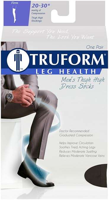 Truform Compression Socks, 20-30 mmHg, Men's Dress Socks, Thigh High Over Knee Length, Black, X-Large - Image 4