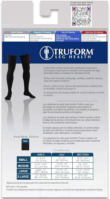 Truform Compression Socks, 20-30 mmHg, Men's Dress Socks, Thigh High Over Knee Length, Black, X-Large - Image 5