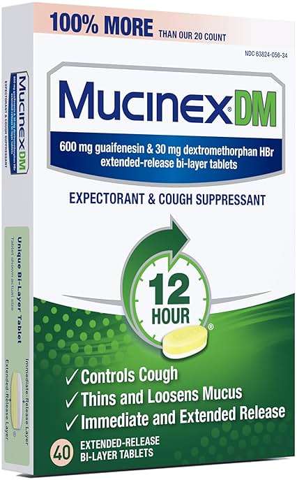 Mucinex DM 12Hr Chest Congestion & Cough Medicine For Adults, Cold And Cough Medicine for Excess Mucus Relief, 600 mg Guaifenesin & 30 mg Dextromethorphan HBr, 40 Bi-Layer Tablets - Image 11