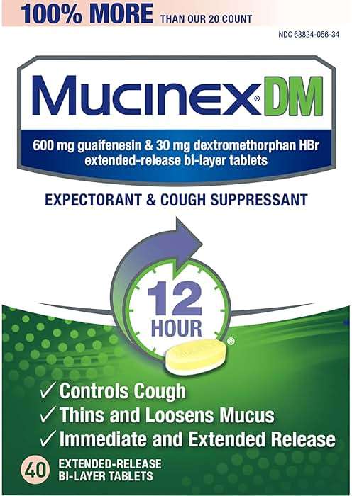 Mucinex DM 12Hr Chest Congestion & Cough Medicine For Adults, Cold And Cough Medicine for Excess Mucus Relief, 600 mg Guaifenesin & 30 mg Dextromethorphan HBr, 40 Bi-Layer Tablets - Image 13