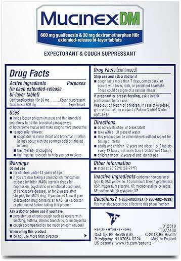 Mucinex DM 12Hr Chest Congestion & Cough Medicine For Adults, Cold And Cough Medicine for Excess Mucus Relief, 600 mg Guaifenesin & 30 mg Dextromethorphan HBr, 40 Bi-Layer Tablets - Image 8