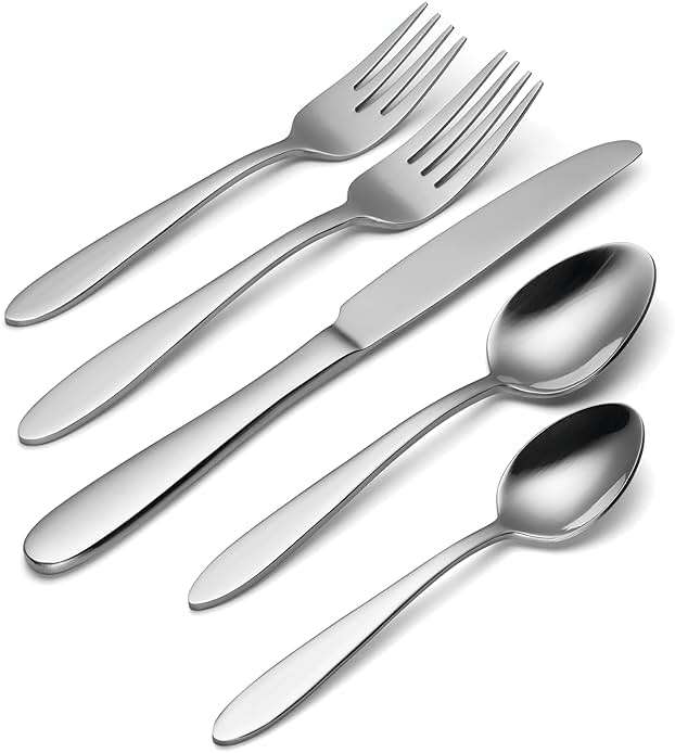 Oneida Silverware Set For 8, Mooncrest 45-Piece Everyday Flatware Set with Serving Utensils, Service For 8, 18/0 Stainless Steel and Dishwasher Safe, Knives Spoons And Forks Sets (Silver, 45 Piece) - Image 5