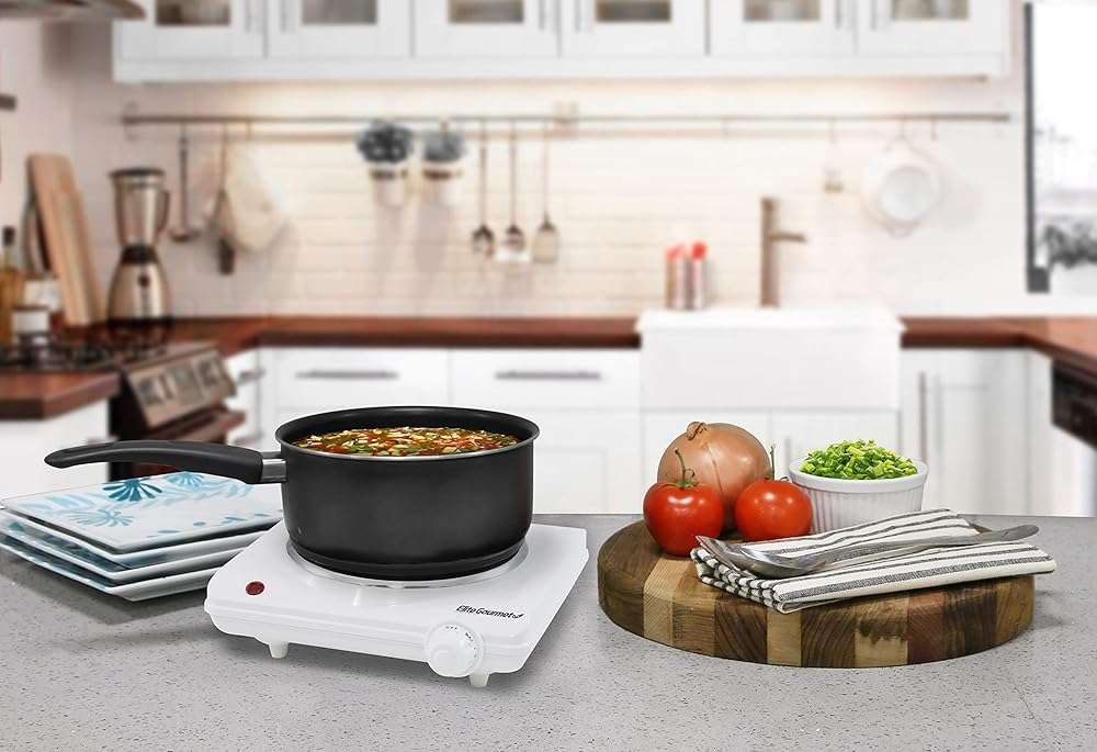 Elite Gourmet ESB-301F Countertop Single Cast Iron Burner, 1000 Watts Electric Hot Plate, Temperature Controls, Power Indicator Lights, Easy to Clean, White - Image 2