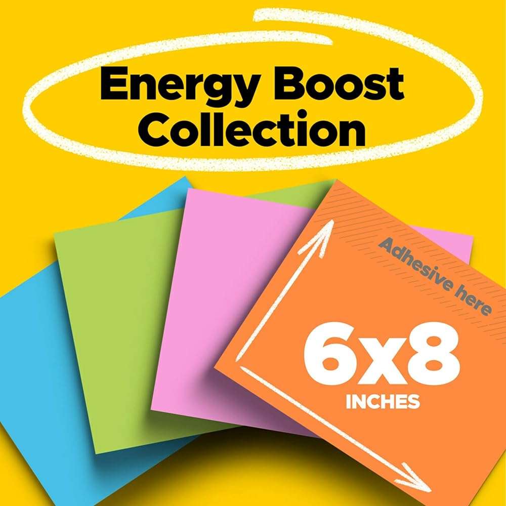 Post-it Super Sticky Lined Notes, 4 Sticky Note Pads, 8 x 6 in., School Supplies for Students, Ideal for Textbooks, Notebooks, Walls and Vertical Surfaces, Energy Boost Collection - Image 2