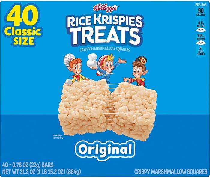 Rice Krispies Treats Crispy Marshmallow Squares, Kids Snacks, Cereal Bars, Original, 31.2oz Box (40 Bars) - Image 8