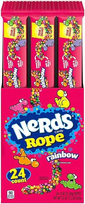 NERDS Rope Rainbow Candy, Crunchy & Gummy, 0.92 oz, 24 Pk | Gummy rope, tangy crunchy NERDS candy coating, individually wrapped, party favors, lunchbox, bulk - Image 1