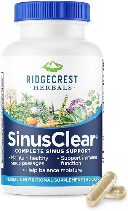 RidgeCrest Herbals SinusClear, Mullein Leaf, Bromelain, Vitamin C, and Zinc, for Healthy Mucus, Immune & Respiratory Support, (60 Veg Caps, 30 Serv) - Image 1