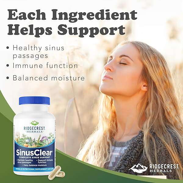 RidgeCrest Herbals SinusClear, Mullein Leaf, Bromelain, Vitamin C, and Zinc, for Healthy Mucus, Immune & Respiratory Support, (60 Veg Caps, 30 Serv) - Image 2