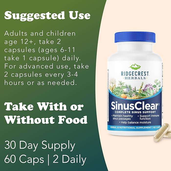 RidgeCrest Herbals SinusClear, Mullein Leaf, Bromelain, Vitamin C, and Zinc, for Healthy Mucus, Immune & Respiratory Support, (60 Veg Caps, 30 Serv) - Image 4