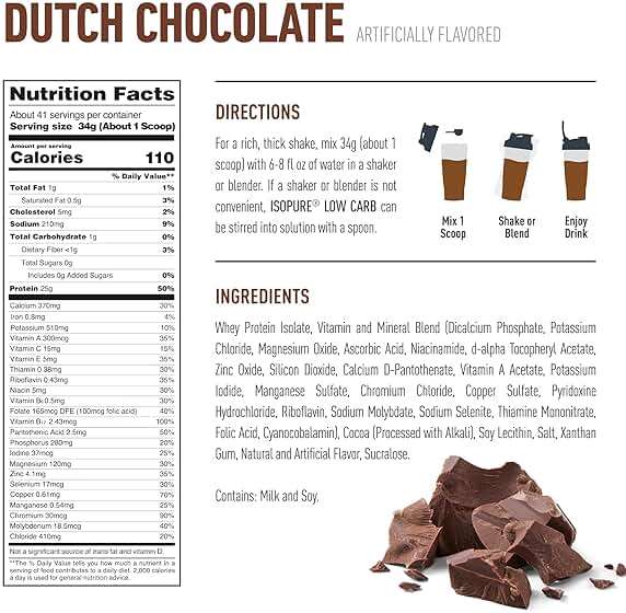 Isopure Low Carb 100% Pure Whey Isolate Protein Powder, Gluten Free, With Vitamins, Dutch Chocolate, 25g Protein Per Serving, 3.07 Lbs, 41 Servings (Packaging May Vary) - Image 3