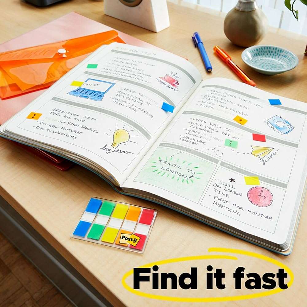 Post-it Flags Value Pack, 50/Dispenser, 4 Dispensers/Pack, 1 in Wide, Assorted Bright Colors, Includes FREE Flags + Highlighter (680-PPBGVA) - Image 2