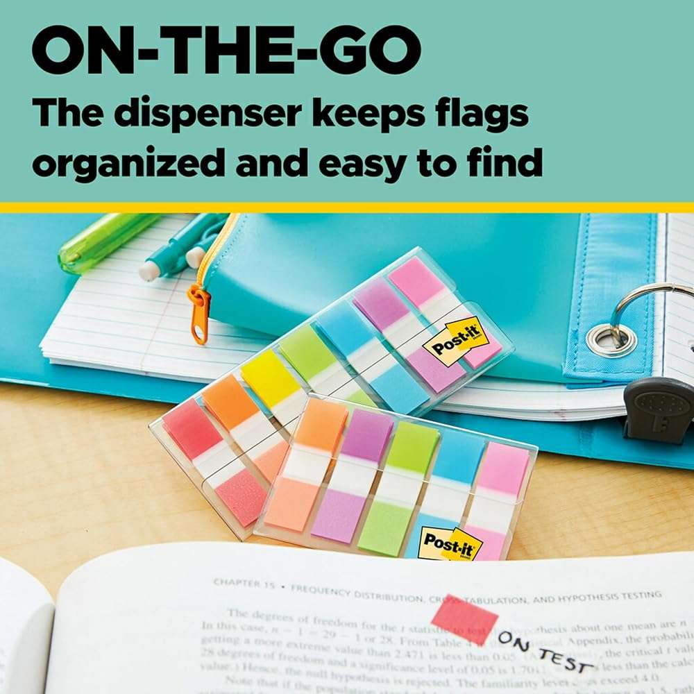 Post-it Flags Value Pack, 50/Dispenser, 4 Dispensers/Pack, 1 in Wide, Assorted Bright Colors, Includes FREE Flags + Highlighter (680-PPBGVA) - Image 7