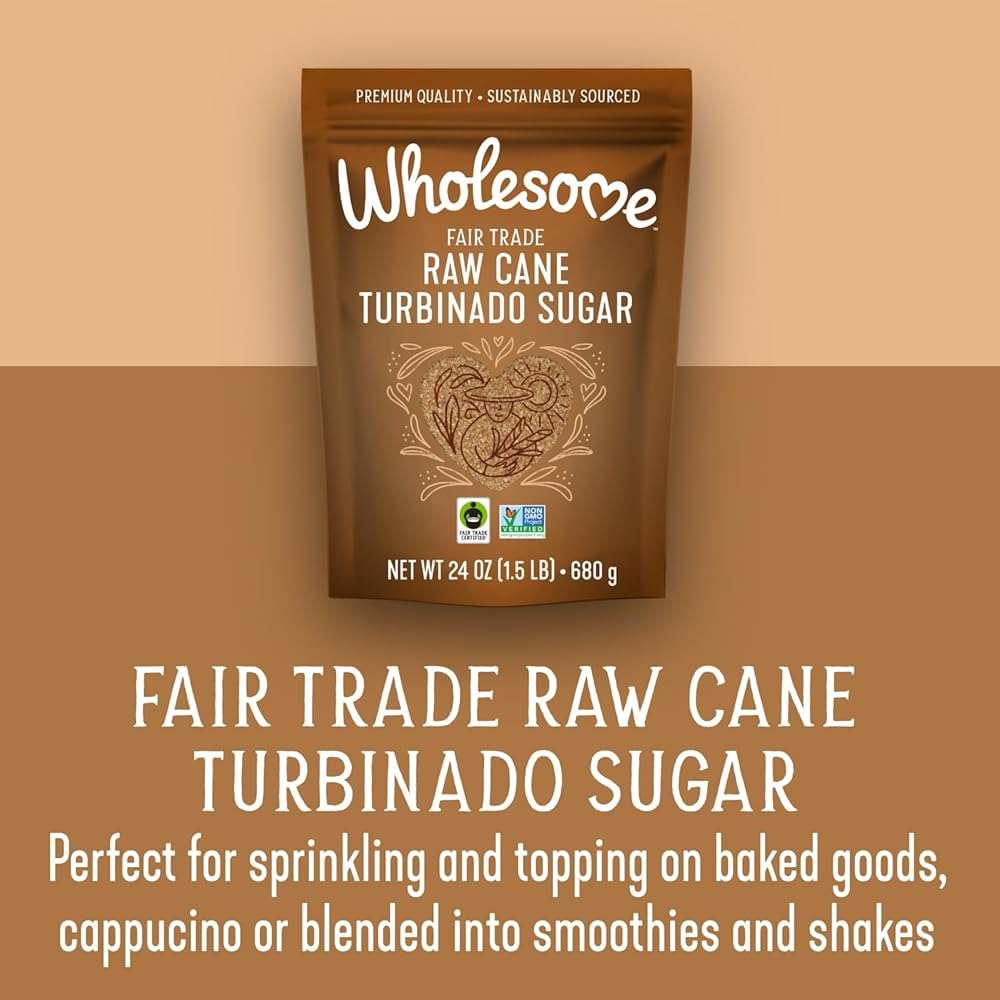 Wholesome Sweeteners 24-Ounce Raw Cane Turbinado Cane Sugar, Fair Trade, Non GMO, Gluten Free & Vegan, 12 Pack - Image 3