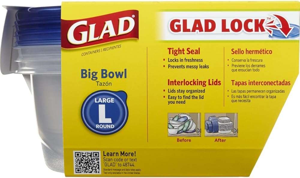 Glad Food Storage Containers - Big Bowl Container - 48 Ounce - 3 Count - 6 pack - Image 3