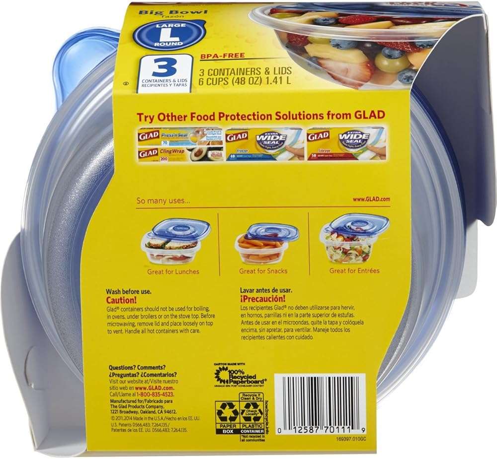 Glad Food Storage Containers - Big Bowl Container - 48 Ounce - 3 Count - 6 pack - Image 4