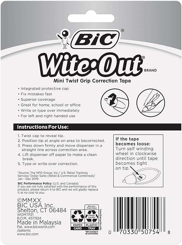 BIC Wite-Out Brand EZ Correct Correction Tape, White, 2-Count - Image 2