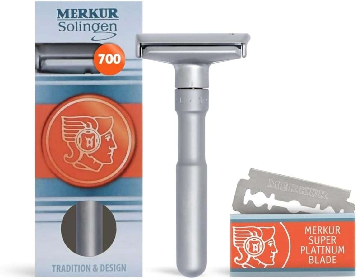 MERKUR FUTUR 700 Adjustable Double Edge Safety Razor - Matte Chrome, Adjustable Razor With Dial, Made in Germany, Plastic-Free, Snap-On Cap Design, Straight Bar - Image 1