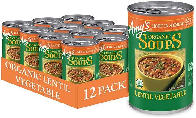Amy’s Soup, Vegan Light in Sodium Lentil Vegetable Soup, Gluten Free, Made With Organic Vegetables, Canned Soup, 14.5 Oz (12 Pack) - Image 1