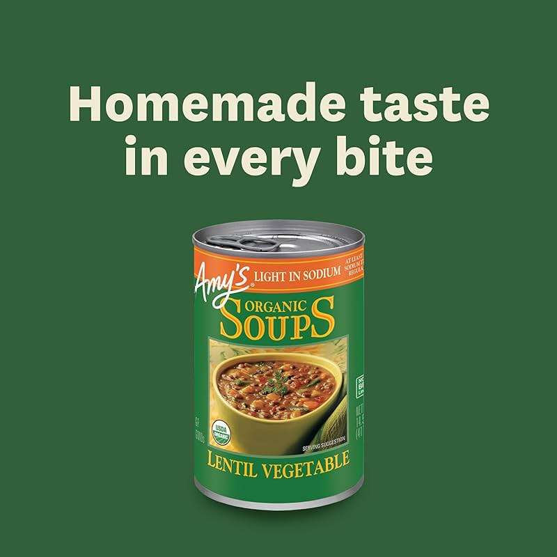 Amy’s Soup, Vegan Light in Sodium Lentil Vegetable Soup, Gluten Free, Made With Organic Vegetables, Canned Soup, 14.5 Oz (12 Pack) - Image 6