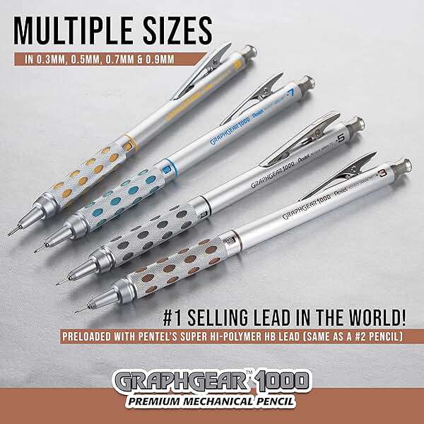 Pentel GraphGear 1000 Mechanical Pencil, (0.5mm) Point Size, Black Barrel, 1 Each (PG1015A) - Image 5