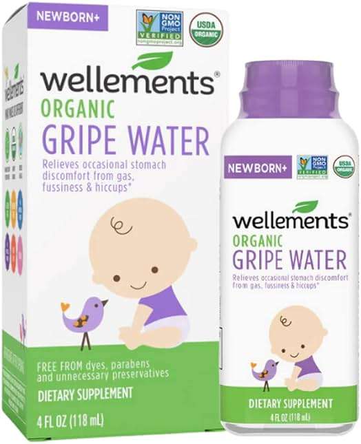 Wellements Organic Gripe Water | Relieves Occasional Stomach Discomfort from Baby Gas, Colic, Hiccups and Fussiness | Certified Organic and Non-GMO | No Artificial Flavors | 4 Fl Oz. | Ages Newborn+ - Image 1