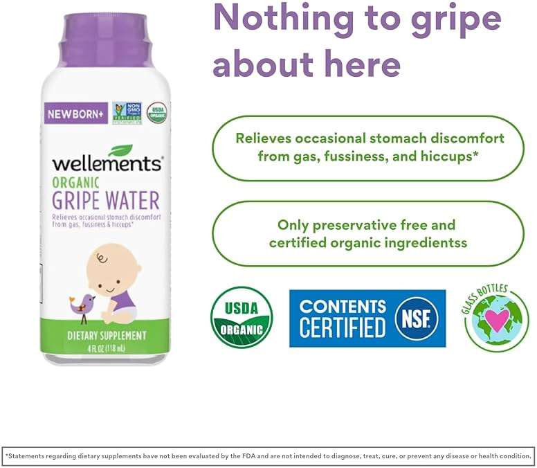Wellements Organic Gripe Water | Relieves Occasional Stomach Discomfort from Baby Gas, Colic, Hiccups and Fussiness | Certified Organic and Non-GMO | No Artificial Flavors | 4 Fl Oz. | Ages Newborn+ - Image 3