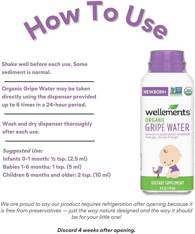 Wellements Organic Gripe Water | Relieves Occasional Stomach Discomfort from Baby Gas, Colic, Hiccups and Fussiness | Certified Organic and Non-GMO | No Artificial Flavors | 4 Fl Oz. | Ages Newborn+ - Image 5