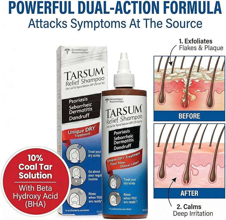 Tarsum Extra Strength Psoriasis Shampoo - Coal Tar Shampoo and Conditioner for Scalp Psoriasis, Seborrheic Dermatitis, Severe Dandruff, & Eczema - Exfoliating Relief for Flaky, & Itchy Scalp (4 oz) - Image 3
