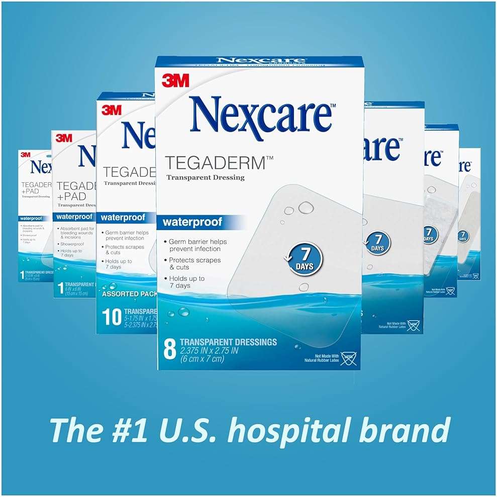 Nexcare Tegaderm Waterproof Transparent Dressing, Dirtproof, Germproof, Provides Protection To Minor Burns, Scrapes, Cuts, Blisters And Abrasions, 2.375 x 2.75 in, 8 Count - Image 7