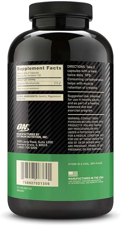 Optimum Nutrition Creatine, Micronized Creatine Monohydrate Capsules, Supports Strength & Recovery, Banned Substance Tested, 2.5g per Serving, 150 Servings, 300 Count - Image 8