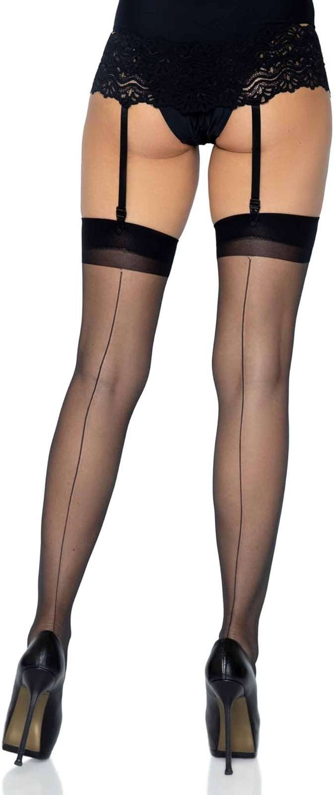 Leg Avenue Women's Sheer Lace Top Thigh High Stockings with Backseam - Image 2