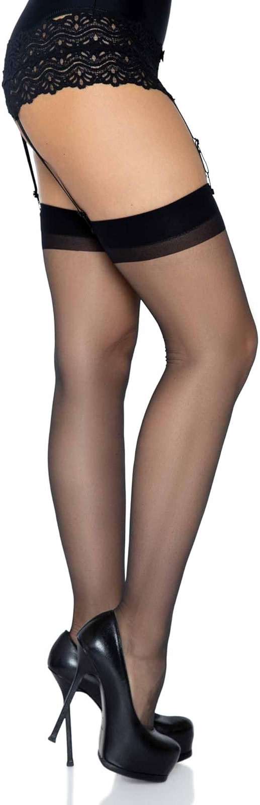 Leg Avenue Women's Sheer Lace Top Thigh High Stockings with Backseam - Image 3