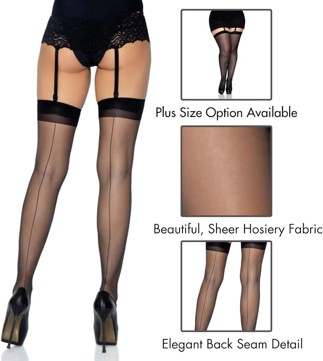 Leg Avenue Women's Sheer Lace Top Thigh High Stockings with Backseam - Image 4