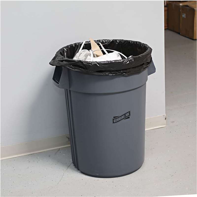 Genuine Joe GJO01535 Heavy Duty Low-Density Puncture Resistant Can Liner, 60 gallon Capacity, 56" Length x 39" Width x 1.50 mil Thickness, Black (Box of 50) - Image 3
