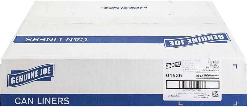 Genuine Joe GJO01535 Heavy Duty Low-Density Puncture Resistant Can Liner, 60 gallon Capacity, 56" Length x 39" Width x 1.50 mil Thickness, Black (Box of 50) - Image 6