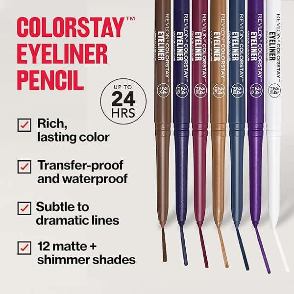 REVLON ColorStay Pencil Waterproof Eyeliner, Smudge-Proof, Eye Makeup with Built-In Sharpener, Long-Lasting, Shimmer Finish, 204 Charcoal, 0.01 oz - Image 3